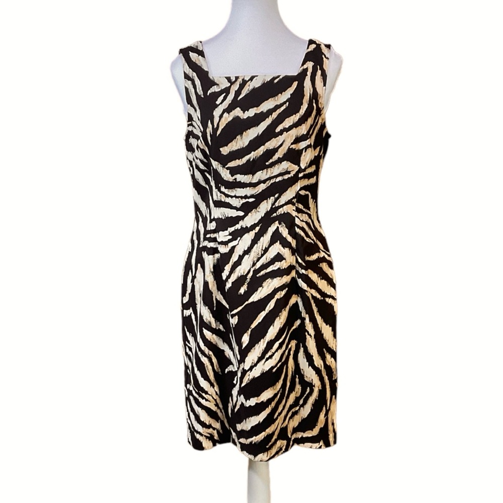 Connected Apparel Brown Tan Zebra Dress Womens 8